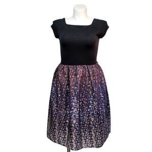 Mixt By Heidi Weisel Womens L Black Knit Square‎ Neck Tafatta Dress *no Belt*